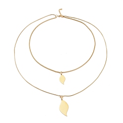 Golden 304 Stainless Steel Double Layer Necklaces, with Box Chains & Snake Chains, Leaf, Golden, 20.28 inch(51.5cm)