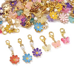 (52) Непрозрачная лаванда 36 шт 6 цвета прозрачный распылением окрашенный стеклянный кулон бабочка бабочка украшения, с 30шт 5цвета сплава цветов эмали подвеска украшение, разноцветные, 30~45 мм