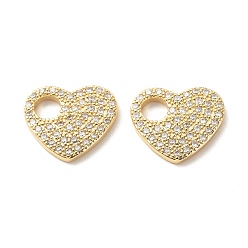 Real 18K Gold Plated Brass Micro Pave Cubic Zirconia Charms, Lead Free & Cadmium Free, Heart, Real 18K Gold Plated, 12.5x14x2mm, Hole: 4mm