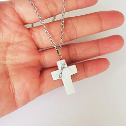 Говлит Натуральный хаулит крест кулон ожерелье, ожерелья из сплава для женщин, платина, 20.47 дюйм (52 см)