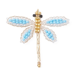 Светло-Голубой Подвески в виде стрекоз из стеклянных бусин, с открытыми пружинными кольцами из нержавеющей стали 304, реальный 18 k позолоченный, Небесно-голубой, 38x38x2.5 мм, отверстие : 3.5 мм