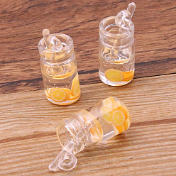 Orange Transparent Resin Pendants, Cup Charms with Fruit, Orange, 26x16mm, Hole: 2mm