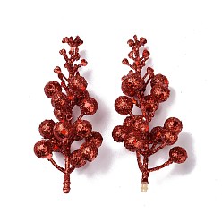 Red Plastic Imitation Fruit Stem Accessories, with Iron and Foam Finding, Glitter Powder, for DIY Christmas Tree, Wreath, Party Decoration, Red, 120x49x44mm