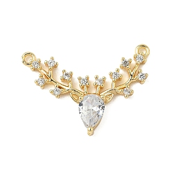Золотой Латунные микро проложить кубического циркония подвески, олень, ионное покрытие (ip), долговечный, без свинца и без кадмия, золотые, 17.5x25x4 мм, отверстие : 1 мм