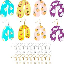 Mixed Color DIY Cellulose Acetate(Resin) Earring Making Kits, Including U Shape  Pendants, Brass Earring Hooks, Mixed Color