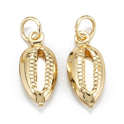 Настоящее золото 18K Латунные подвески, долговечный, с целью перехода в кольце, формы раковины, реальный 18 k позолоченный, 15.5x7.5x3.2 мм, Перейти кольцо: 4x0.8 мм, 2.2 мм внутренним диаметром