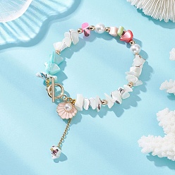 Белый Браслеты из бисера и крошки ракушек трохид, окрашенных в натуральный цвет, для женщин, Подвески из эмали и сплава, формы раковины, белые, 7.99 дюйм (20.3 см)