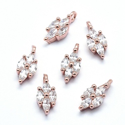 Розовый Позолоченный Латунь прелести, с кубического циркония, без кадмия, без никеля и без свинца, лошадиный глаз , прозрачные, Настоящее розовое золото покрыто, 12x5.5x3 мм, отверстие : 1.5 мм