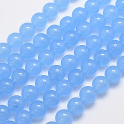 Light Sky Blue Natural & Dyed Malaysia Jade Bead Strands, Round, Light Sky Blue, 12mm, Hole: 1.0mm, about 31pcs/strand, 15 inch