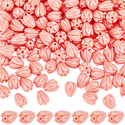 Pink 200pcs perles de corail synthétiques teintes, pour le bricolage fabrication de bijoux, fleur de jasmin, rose, 8~8.5x6.5~7mm, Trou: 1mm