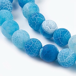 Cornflower Blue Natural Crackle Agate Beads Strands, Dyed, Round, Grade A, Cornflower Blue, 8mm, Hole: 1mm, about 50pcs/strand, 14 inch
