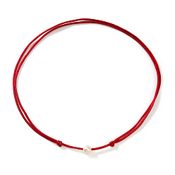 Светло-Вишневый Подвеска в виде белого картофеля из искусственного жемчуга, регулируемый шнурок для ожерелья для женщин., светло-вишневый, 33.07 дюйм (84 см)