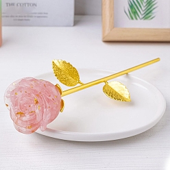 Розовый Кварц Украшение витрины розой из смолы и железа, с натуральной крошкой розового кварца внутри статуй для украшения домашнего офиса, 240 мм