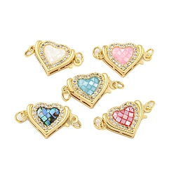 Mixed Color Rack Plating Brass Micro Pave Cubic Zirconia & Shell & Enamel Box Clasps, Cadmium Free & Lead Free, Long-Lasting Plated, Heart, Mixed Color, 11.5x18.5x4mm, Hole: 2.5mm