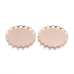 Розовое Золото 304 Настройки нержавеющей стали кабошон, кружева края ободок чашки, овальные, розовое золото , лоток : 18x13 мм, 19x14x2.5 мм
