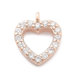 Сердце 925 Прозрачное серебро с микропаве из прозрачного кубического циркония, розовое золото , с печатью 925, сердце, 10.5x9x2 мм, отверстие : 0.8 мм