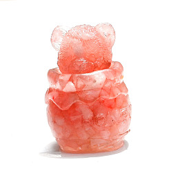 Розовый Кварц Украшение дисплея скульптуры из натурального розового кварца, для домашнего офисного стола, медведь с горшочком меда, 37x52 мм