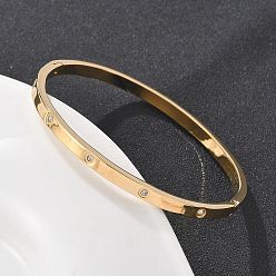 Настоящее золото 18K 304 из нержавеющей стали браслеты горный хрусталь для женщин, ионное покрытие (ip), реальный 18 k позолоченный, внутренний диаметр: 2x2-3/8 дюйм (5.1x60 см)