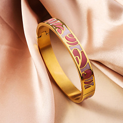 Светло-Вишневый 304 из нержавеющей стали эмаль браслеты, шарнирные браслеты для женщин, ионное покрытие (ip), реальный 18 k позолоченный, светло-вишневый, внутренний диаметр: 2-3/8 дюйм (6 см)