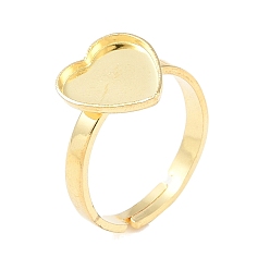 Настоящее золото 18K 304 регулируемые кольцевые компоненты из нержавеющей стали, настройки кольца чашки безеля, сердце, реальный 18 k позолоченный, внутренний диаметр: 17 мм, лоток : 10x10 мм