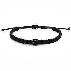 Letter E Браслеты из плетеных бусин из смоляных бусин с кубическим узором и буквами, регулируемые плетеные браслеты из хлопкового шнура для мужчин и женщин, Письмо E, 11.02 дюйм (28 см)