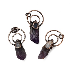 Аметист Большие подвески из натуральных самородков кианита и аметиста, с кольца прыжок из латуни, без кадмия и без свинца, Красная медь, 44~51x27.5x15~17.5 мм, отверстие : 6 мм