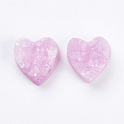 Pink Гальванизированный натуральный druzy агат бисер, радужная пластина, окрашенные, сердце, розовые, 9~10x9~10x5~7 мм, отверстие : 1~2 мм