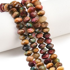 Ярко-Розовый Природных тигровый глаз бисер нитей, рондель, граненые, окрашенная и подогревом, ярко-розовый, 7.5~8.5x4.8~6 мм, отверстие : 1 мм, около 68~76 шт / нитка, 14.96~15.35'' (38~39 см)