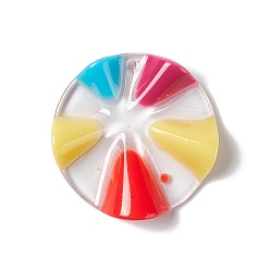 Красный Прозрачные смоляные подвески, волнистая плоская круглая подвеска, красные, 26.5x6 мм, отверстие : 1 мм