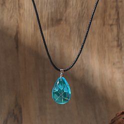 Темно-Голубой Кулон в виде семени одуванчика в форме капли из смолы, подвеска-талисман на черном шнурке для женщин, платина, глубокое синее небо, 17.32 дюйм (44 см)