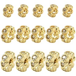 Настоящее золото 18K 15 шт. 3 стили латунные бусины-разделители из кубического циркония, цветок и плоский круг, реальный 18 k позолоченный, 4.5~8x2~3 мм, отверстие : 1.8~3 мм, 5 шт / стиль
