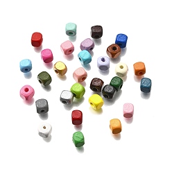 (52) Непрозрачная лаванда Спрей окрашены деревянные бусины, квадратный, разноцветные, 6x6x6 мм, отверстие : 1.6~2 мм