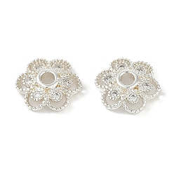 Посеребрённый Колпачки для бусин из прозрачного кубического циркония из латуни, без кадмия, без никеля и без свинца, цветок, 925 серебро покрытием, 9.5x9.5x3 мм, отверстие : 1.8 мм