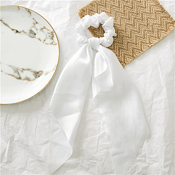 Белый Атласная ткань для лица эластичные аксессуары для волос, для девочек или женщин, резинка для волос / резинки для волос, резинка для волос / резинка для волос с длинным хвостом, платок с бантом и узлом, Держатель конского хвоста, белые, 280 мм