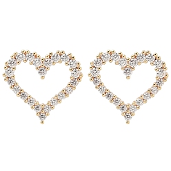Champagne Gold Серьги-гвоздики в форме сердца из латуни с прозрачным кубическим цирконием, долговечный, шампанское золото, 14x15 мм