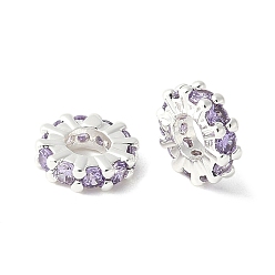 Средний Фиолетовый Латунные микро проложить кубического циркония бусы, без кадмия, без никеля и без свинца, форма колеса, 925 серебро покрытием, средне фиолетовый, 8x2 мм, отверстие : 3.8 мм