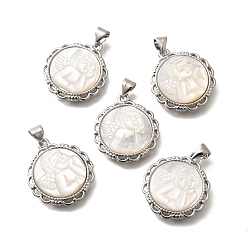Платина Подвески-ангелы из натуральной белой ракушки, вырезанные из латуни, стойки покрытие, , платина, 22x19.5x3.5 мм, отверстие : 3x4 мм