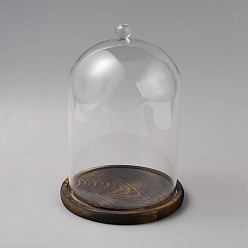 Coconut Brown Glass Dome Cover, Decorative Display Case, Cloche Bell Jar Terrarium with Wood Base, for DIY Preserved Flower Gift, Coconut Brown, 168x250mm