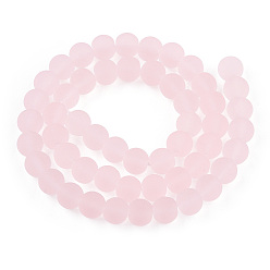 Pink Transparent Glass Beads Strands, Frosted, Round, Pink, 8~8.5mm, Hole: 1.5mm, about 51~53pcs/strand, 14.96 inch~15.55 inch(38~39.7cm)