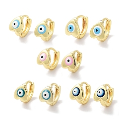 Color mezclado Pendientes de aro con forma de corazón y ojo turco de latón dorado esmaltado para mujer, color mezclado, 10.5x7.5 mm