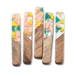 (52) Непрозрачная лаванда Подвески из смолы и ореха, прямоугольные, разноцветные, 51.5x7.5x2.5 мм, отверстие : 1.8 мм