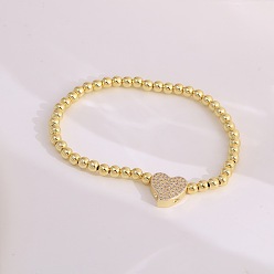 Сердце Женские браслеты из латуни с микропаве из прозрачных кубических цирконий, золотые, сердце, 6.69 дюйм (17 см)
