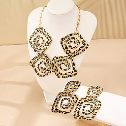 Золотой Комплекты из сплава серег и ожерелий с квадратной спиралью и леопардовым принтом для женщин, золотые, ожерелья: 15.75 дюйм (40 см)