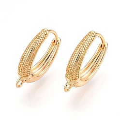 Настоящее золото 18K Латунная серьга-кольцо, без свинца, без никеля и без кадмия, реальный 18 k позолоченный, 18x13x4.5 мм, отверстие : 1.4 мм, штифты : 0.7 мм