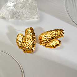 Real 18K Gold Plated 304 Stainless Steel Stud Earrings for Women, Cactus, Real 18K Gold Plated, 28x22mm