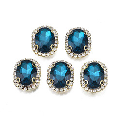 Marine Blue Sew on Rhinestone, Transparent Glass Rhinestone, with Brass Prong Settings, Faceted, Oval, Marine Blue, 22x17x7mm, Hole: 0.9mm