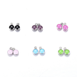 Mixed Color 304 Stainless Steel Enamel Charms, Enamelled Sequins, Flat Round, Mixed Color, 7x4.5x3mm, Hole: 1mm