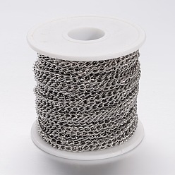 Stainless Steel Color 304 Stainless Steel Twisted Chains, Curb Chains, Unwelded, with Spool, Stainless Steel Color, 5x3.5x0.8mm, about 32.8 Feet(10m)/roll