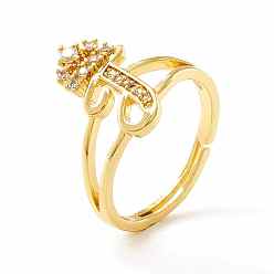 Letter T Прозрачная буквица из кубического циркония с регулируемым кольцом в виде короны, кольцо с алфавитом из настоящей позолоченной латуни 18k для женщин, без кадмия и без свинца, letter.t, размер США 6 (16.5 мм)