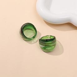 Green Handmade Silver Sand Lampwork Wide Finger Ring for Unisex, Green, 25mm